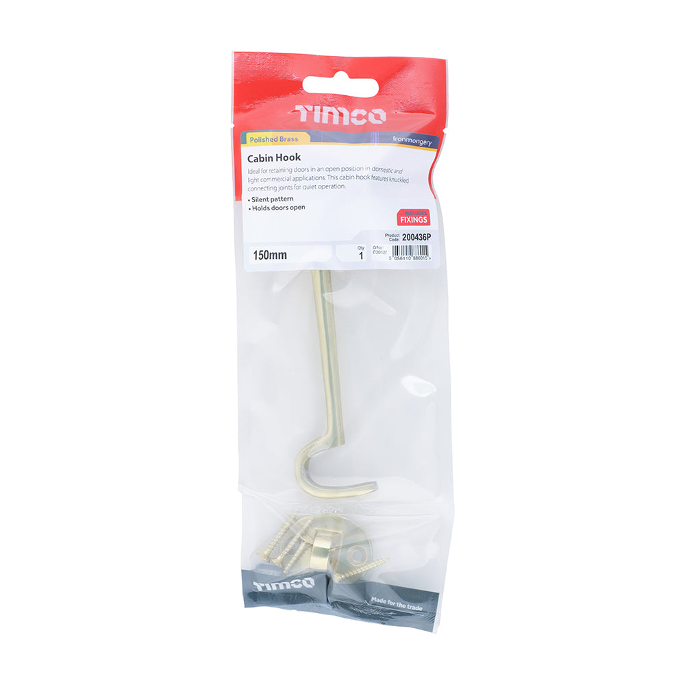 Cabin Hook - Polished Brass | 150mm | TIMpac additional image 2