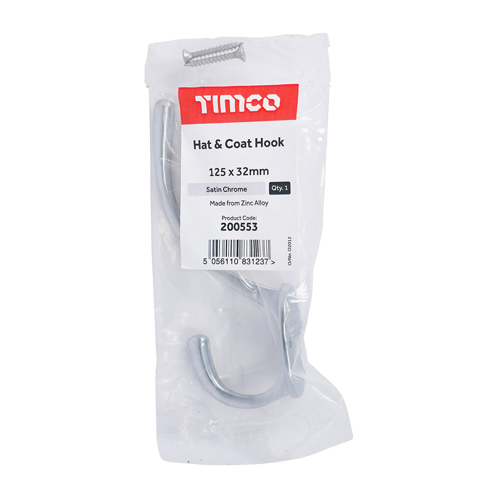 Hat & Coat Hook - Satin Chrome | 125 x 32mm | Bag additional image 2