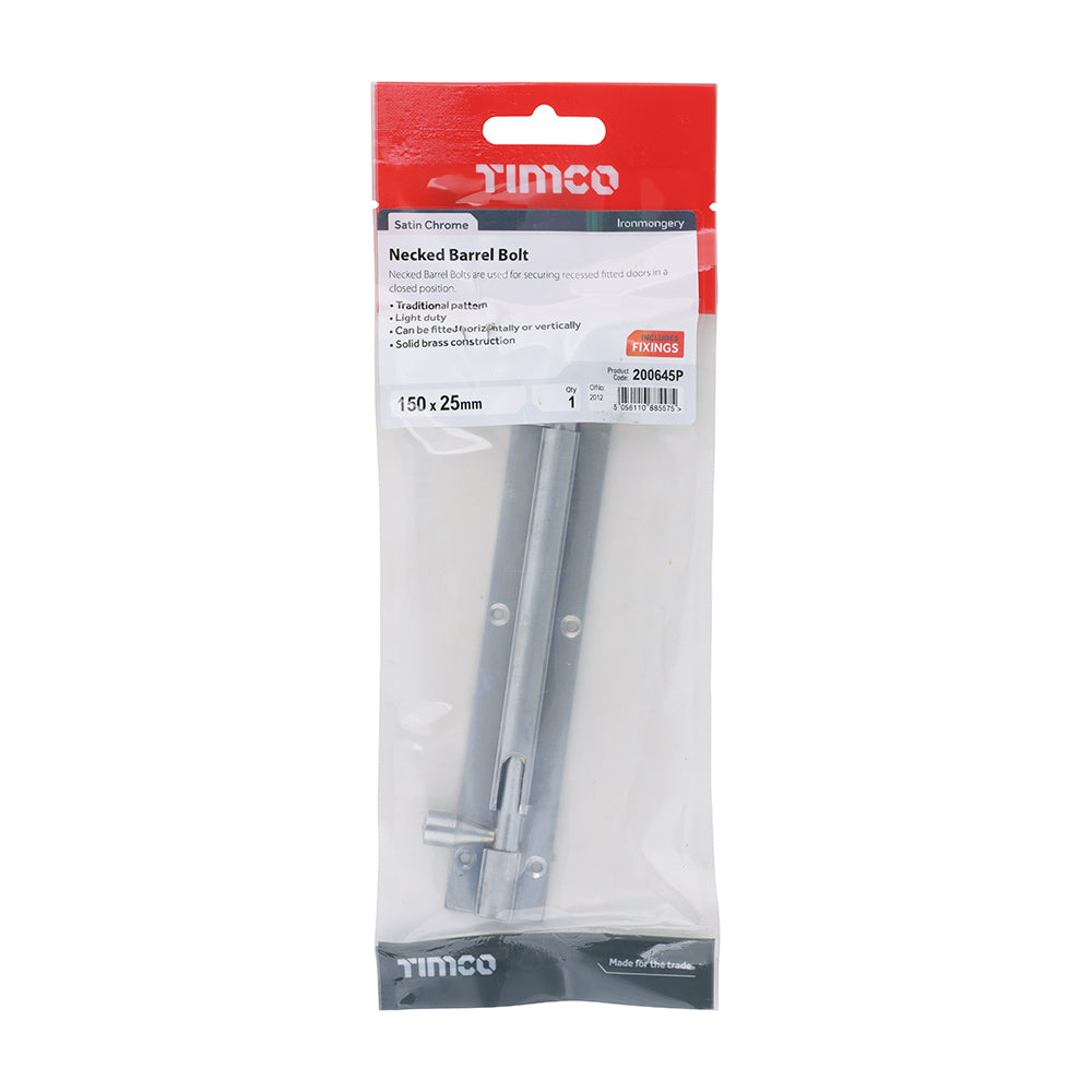 Necked Barrel Bolt - Satin Chrome | 150 x 25mm | Tin additional image 2