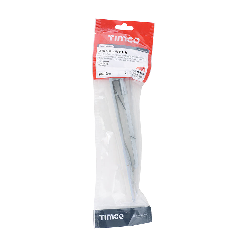 Lever Action Flush Bolt - Satin Chrome | 200 x 19mm | Tin additional image 2