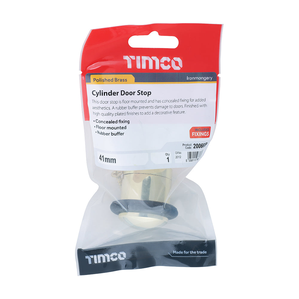 Cylinder Door Stop - Polished Brass | 41mm | TIMpac additional image 2