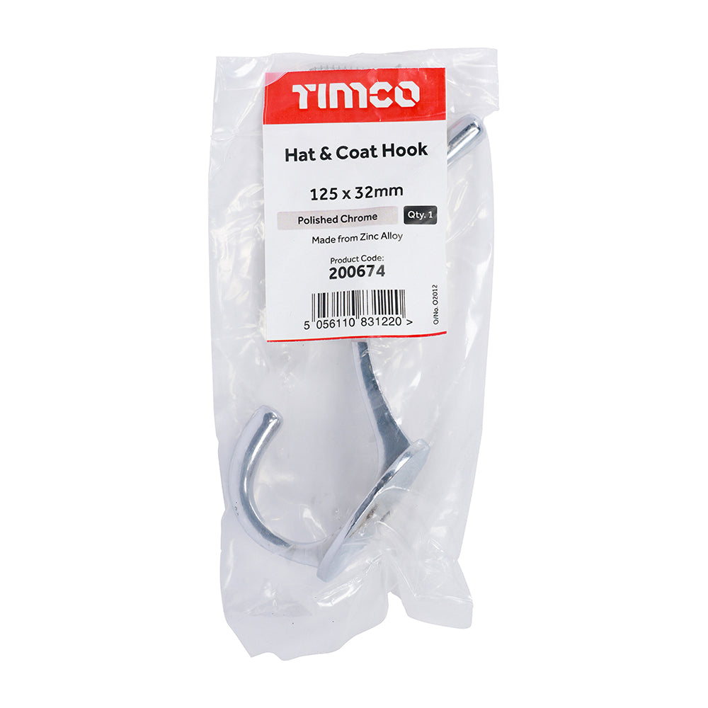 Hat & Coat Hook - Polished Chrome | 125 x 32mm | Bag additional image 2