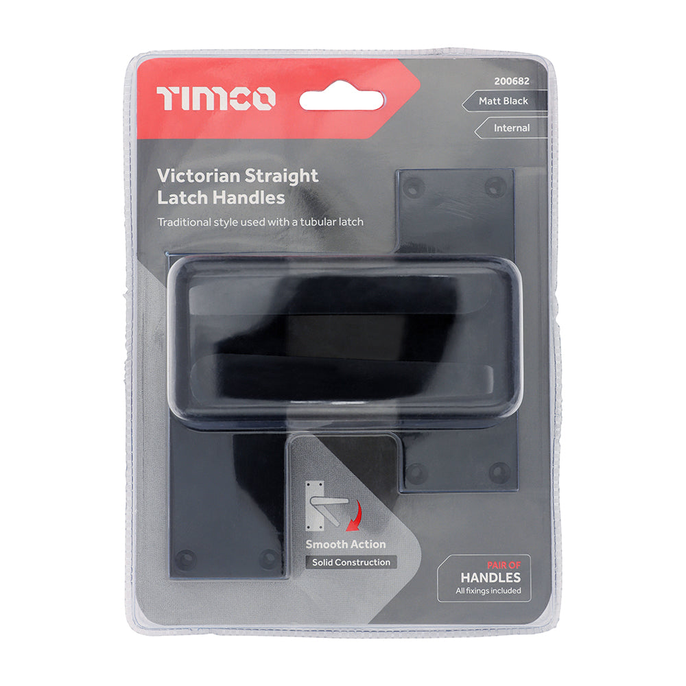 Victorian Straight Latch Handles - Matt Black | 114 x 42 additional image 2