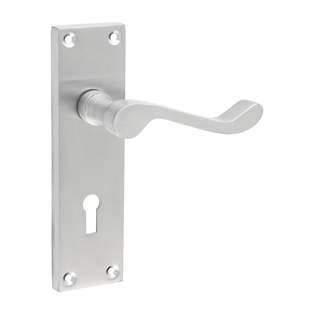 Victorian Scroll Lock Handles - Satin Chrome | 152 x 42 product image