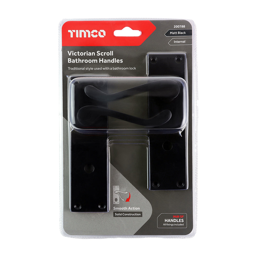 Victorian Scroll Bathroom Handles - Matt Black | 152 x 42 additional image 2