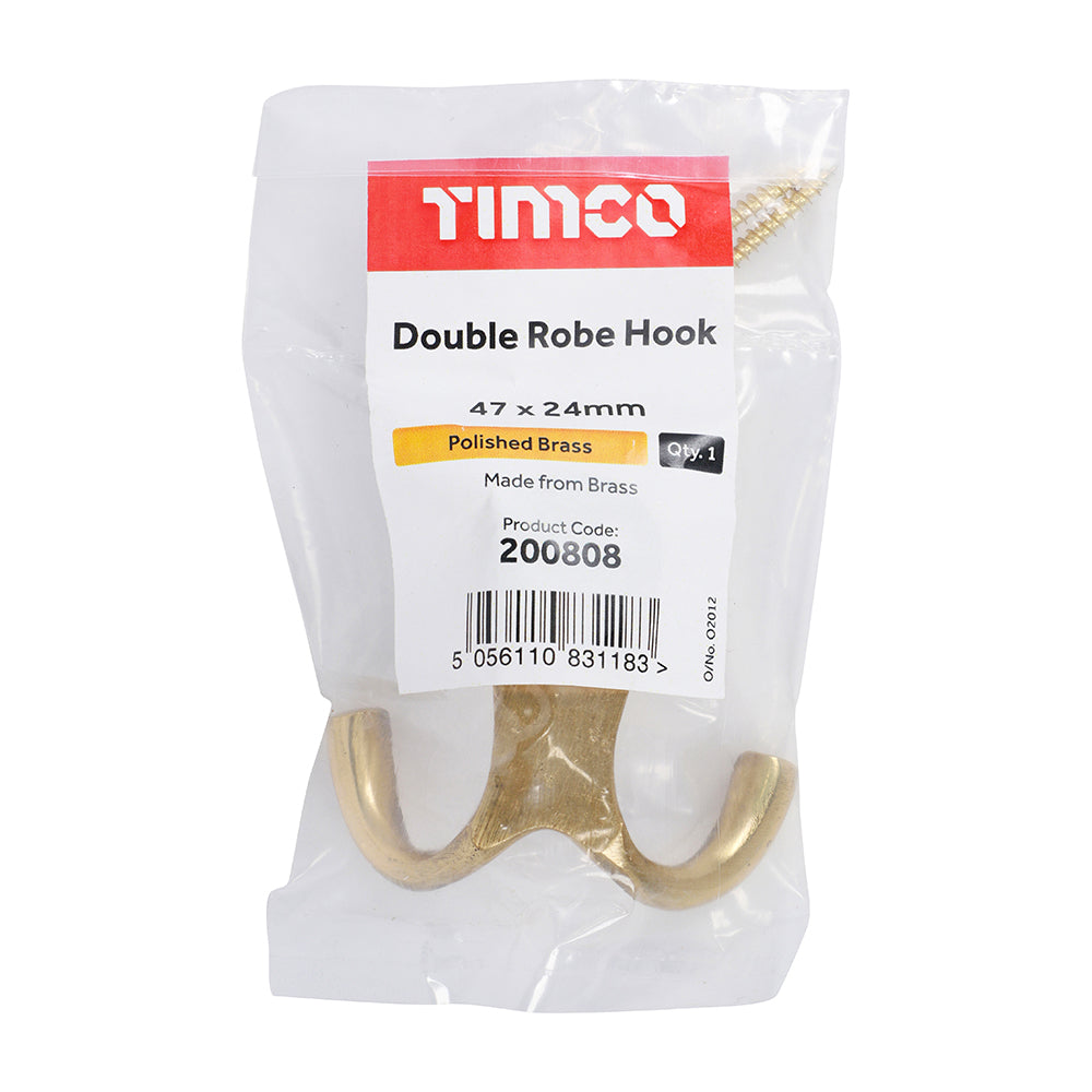 Double Robe Hook - Polished Brass | 47 x 24mm | Bag additional image 2