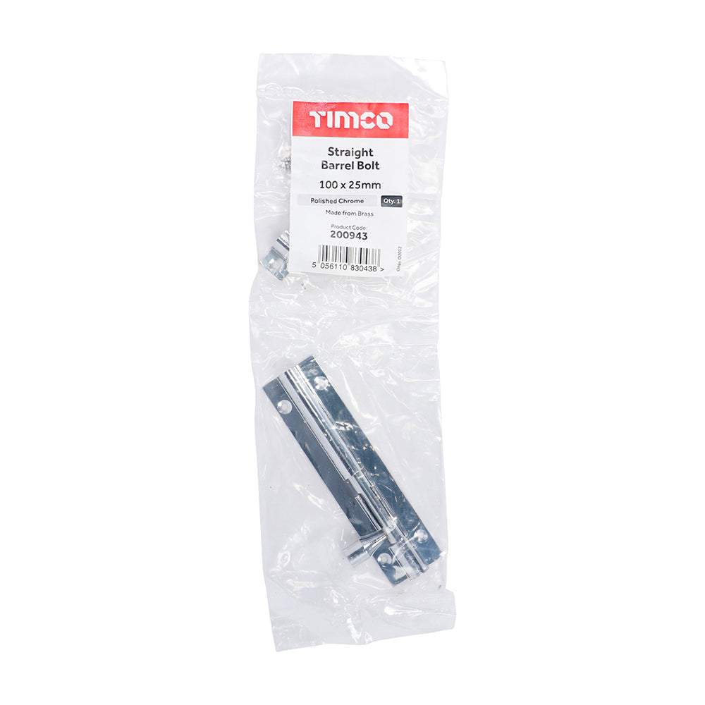 Straight Barrel Bolt - Polished Chrome | 100 x 25mm | Bag additional image 2