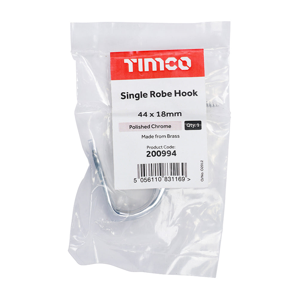 Single Robe Hook - Polished Chrome | 44 x 18mm | Bag additional image 2