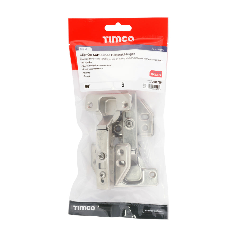 Clip-On Cabinet Hinges - Nickel | 90 Degree | Bag | 1 Pairs | 204072P additional image 2