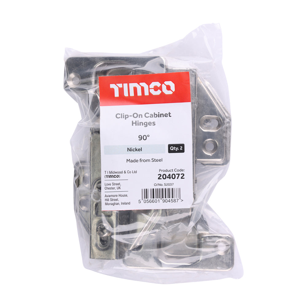Clip-On Cabinet Hinges - Nickel | 90 Degree | Bag | 1 Pairs | 204072 additional image 2