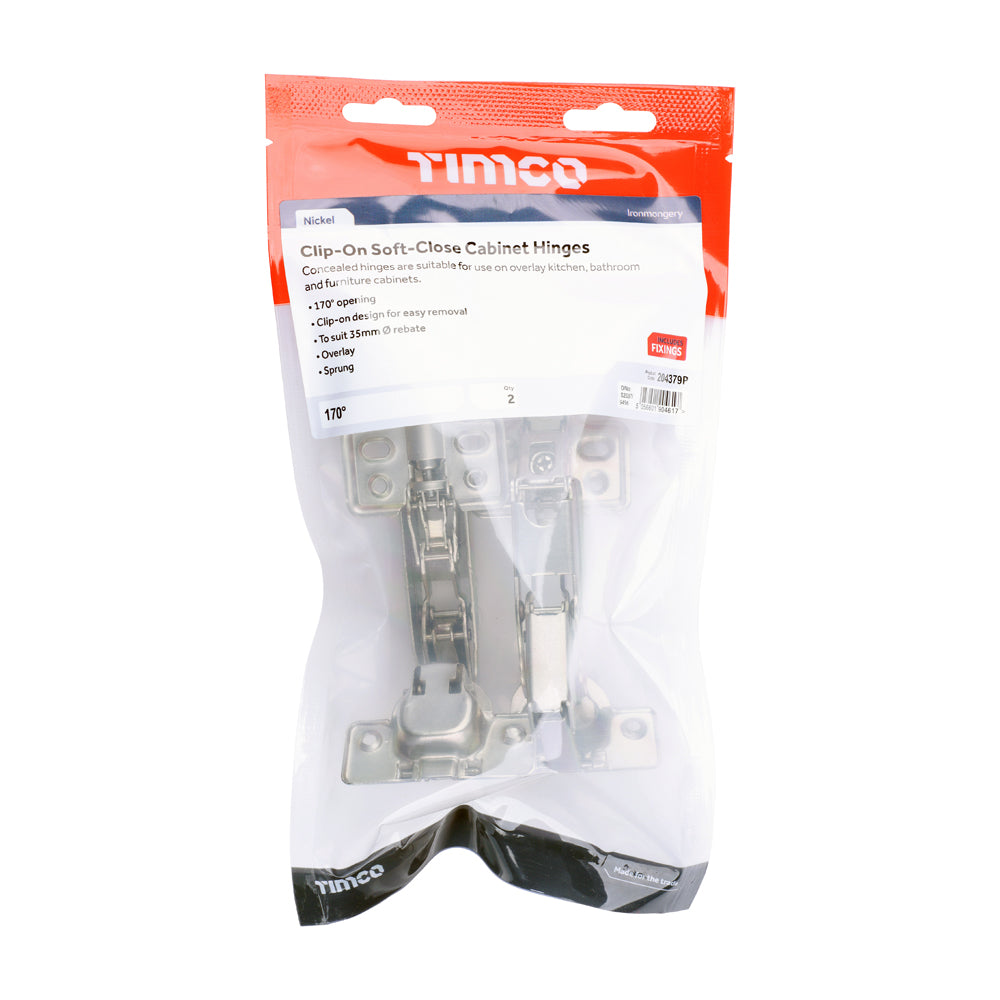 Clip-On Cabinet Hinges - Nickel | 170 Degree | Bag | 1 Pairs | 204379P additional image 2