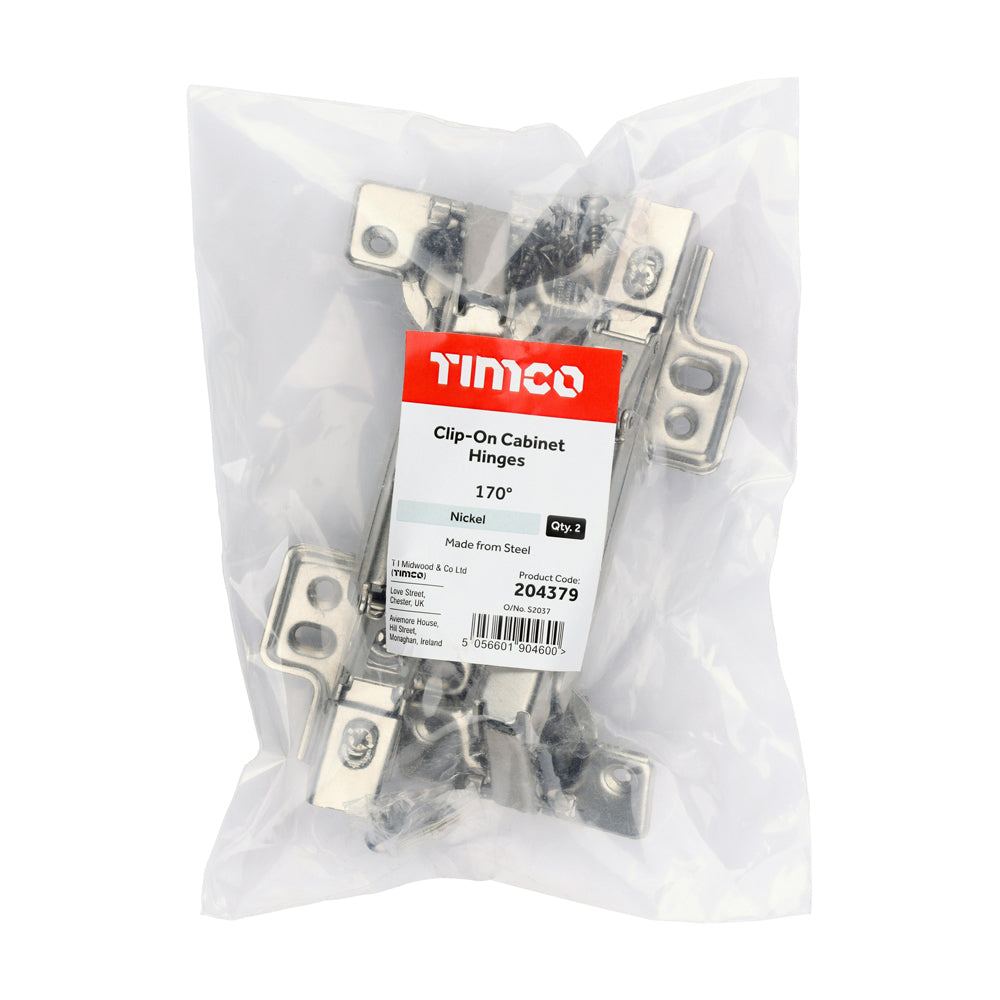 Clip-On Cabinet Hinges - Nickel | 170 Degree | Bag | 1 Pairs | 204379 additional image 2