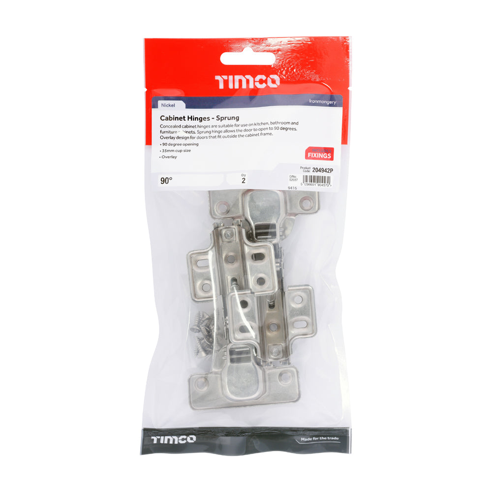 Cabinet Hinges - Nickel | 90 Degree | Bag | 1 Pairs | 204942P additional image 2
