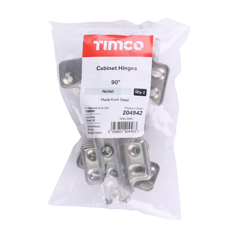 Cabinet Hinges - Nickel | 90 Degree | Bag | 1 Pairs | 204942 additional image 2