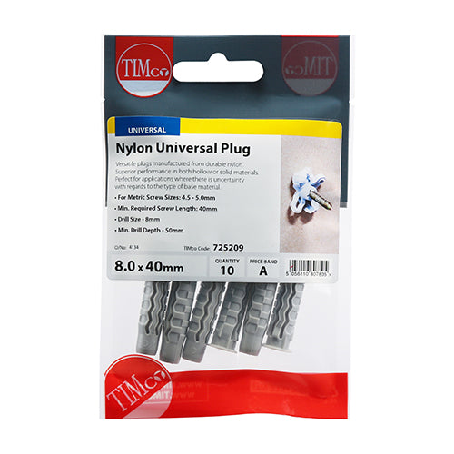 Nylon Universal Plugs | 8.0 x 40 additional image 2