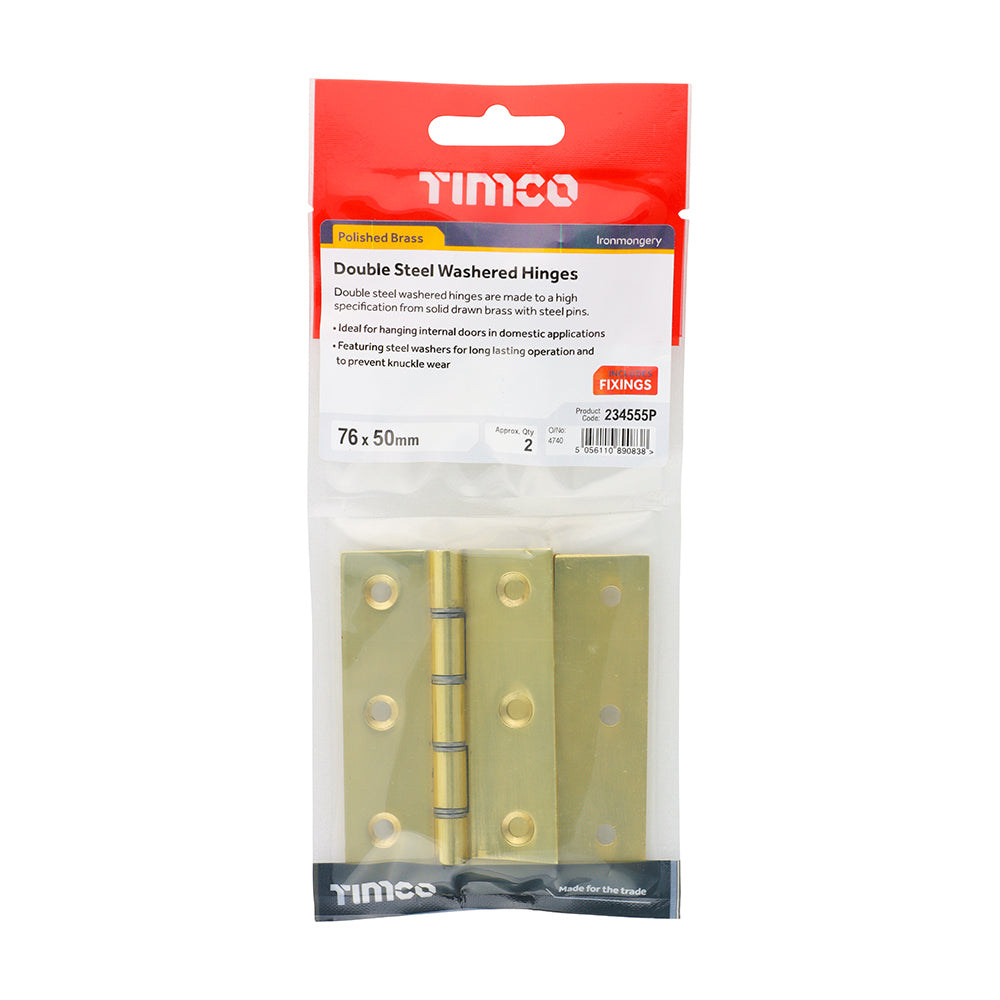 Double Steel Washered Butt Hinge - Solid Brass - Polished Brass | 76 x 50 | TIMpac additional image 2