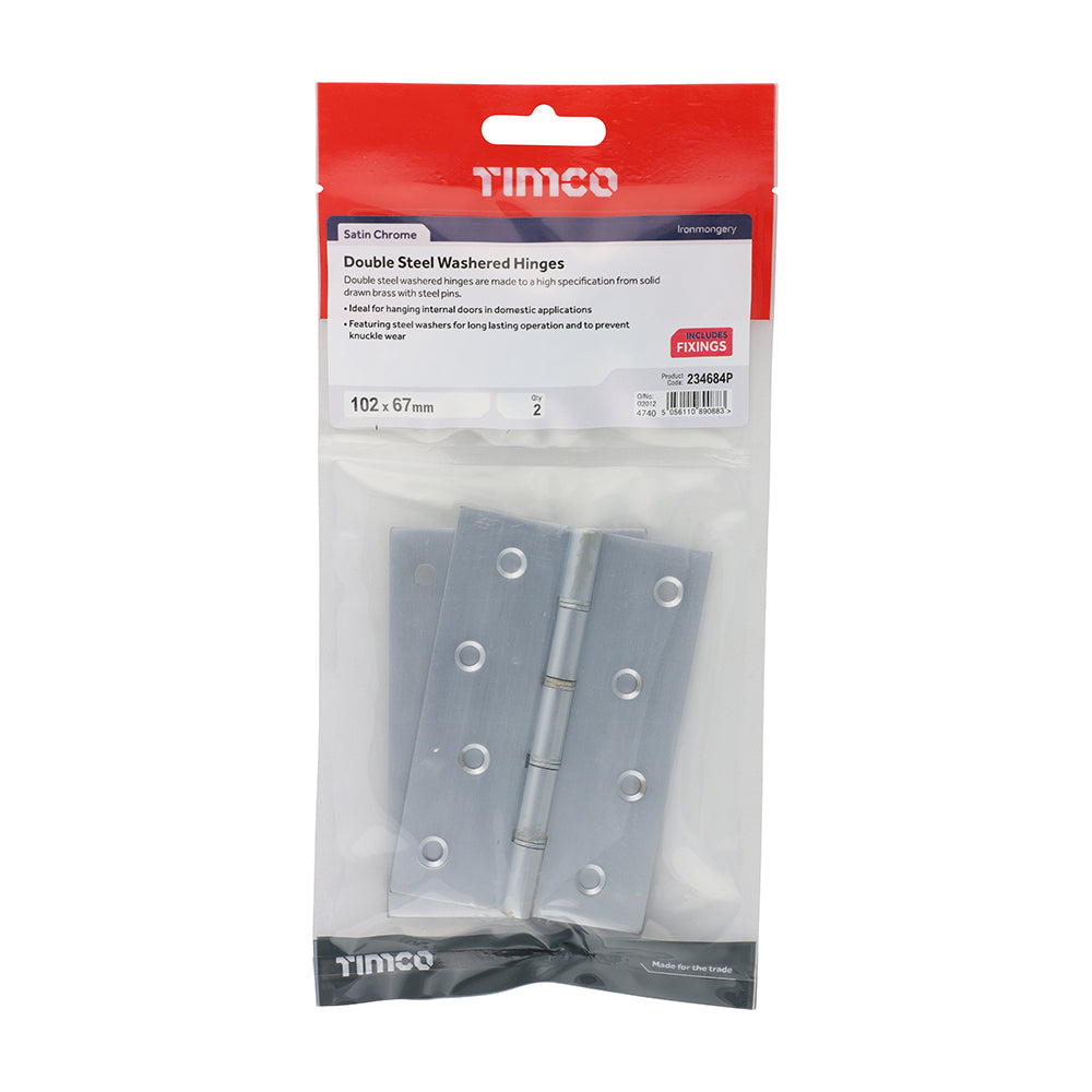 Double Steel Washered Butt Hinge - Solid Brass - Satin Chrome | 102 x 67 | Bag | 1 Pairs | 234684P additional image 2