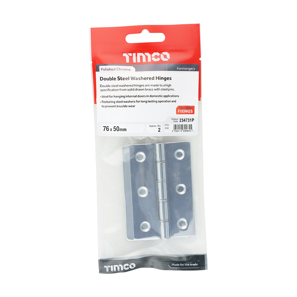 Double Steel Washered Butt Hinge - Solid Brass - Polished Chrome | 76 x 50 | TIMpac additional image 2