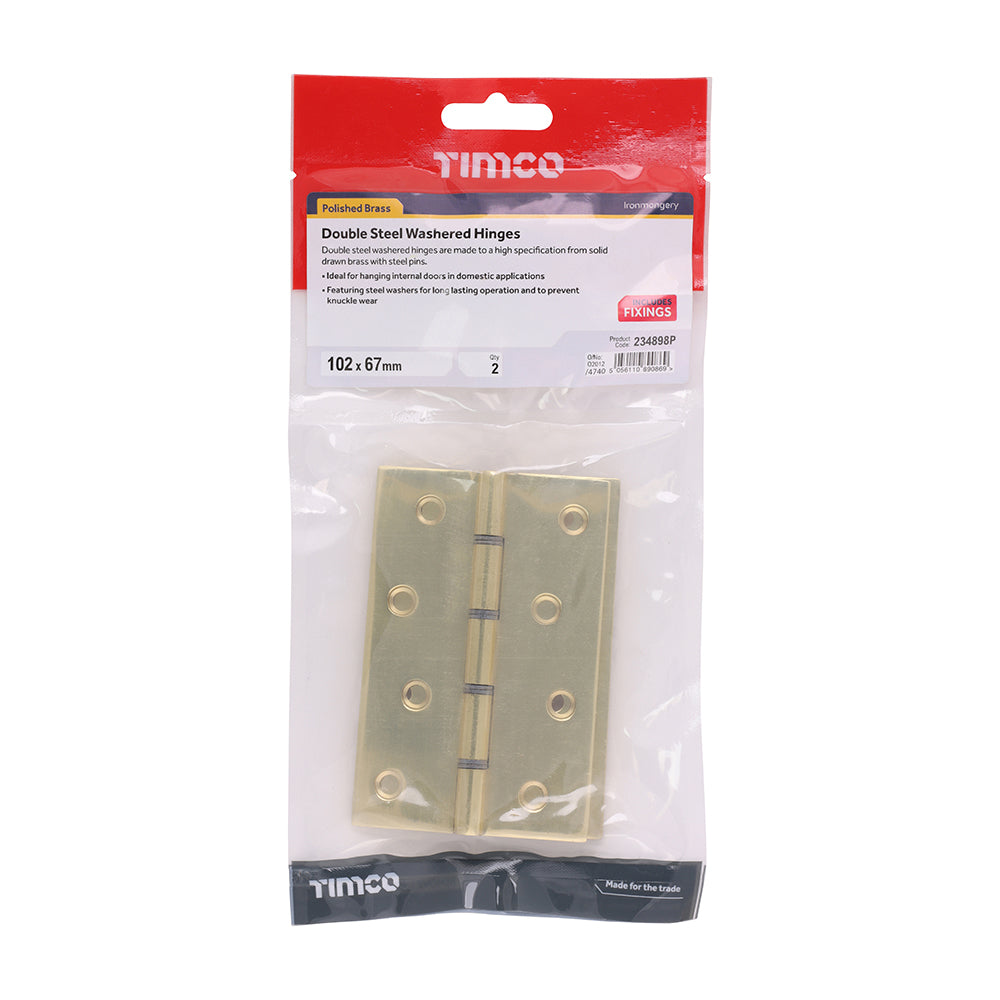 Double Steel Washered Butt Hinge - Solid Brass - Polished Brass | 102 x 67 | Bag | 1 Pairs | 234898P additional image 2