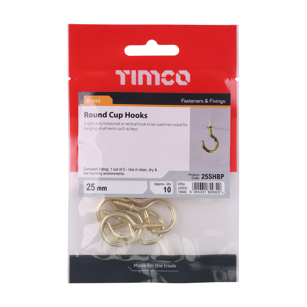 Cup Hooks - Round - Electro Brass | 25mm additional image 2
