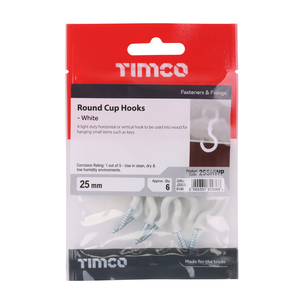 Cup Hooks - Round - White | 25mm additional image 2