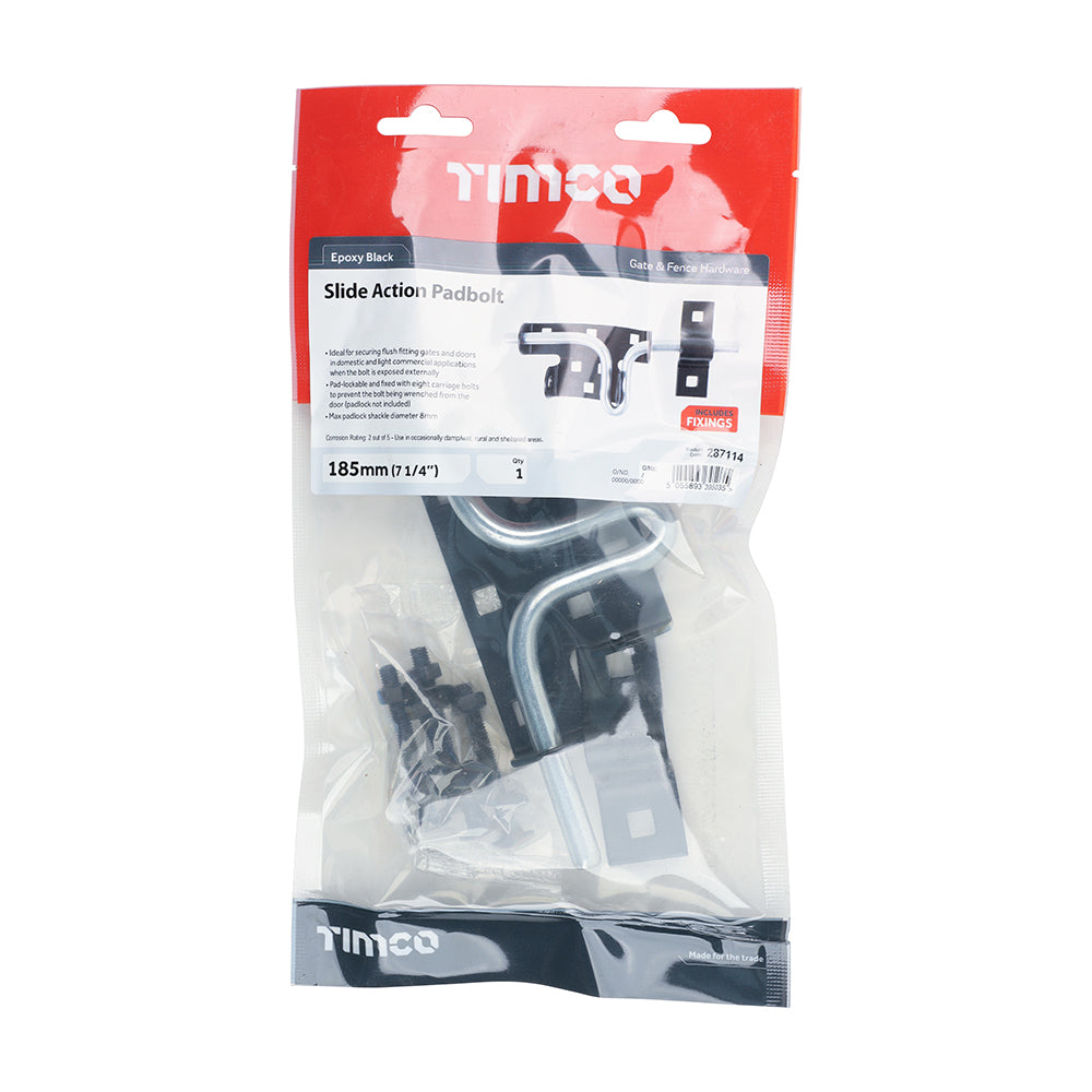 Slide Action Padbolt - Black | 7 5/16" | Bag | 1 Each | 287114 additional image 2