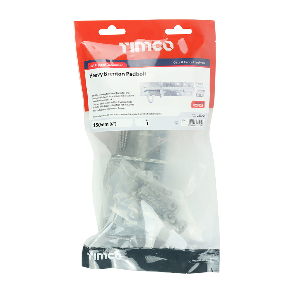 Heavy Brenton Padbolt - Hot Dipped Galvanised | 6" | Bag | 1 Each | 287258 additional image 2