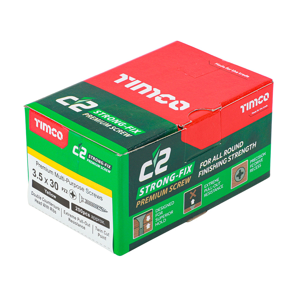 C2 Strong-Fix - PZ - Double Countersunk - Twin-Cut - Yellow | 3.5 x 30 | Box additional image 2