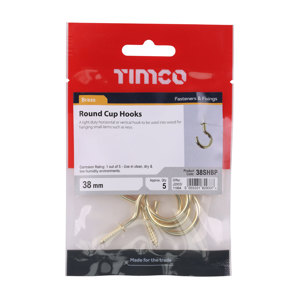 Cup Hooks - Round - Electro Brass | 38mm additional image 2