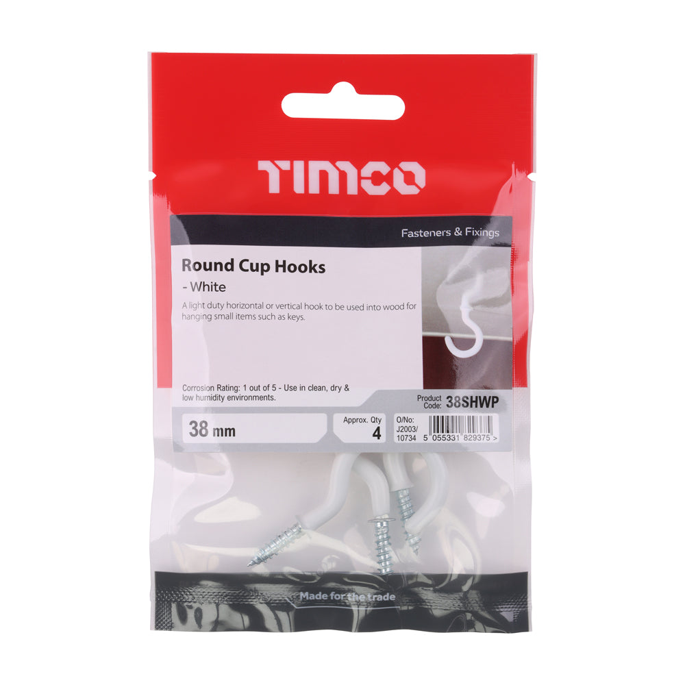 Cup Hooks - Round - White | 38mm additional image 2