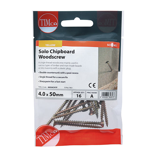 Solo Woodscrews - PZ - Double Countersunk - Yellow | 4.0 x 50 | TIMpac additional image 2