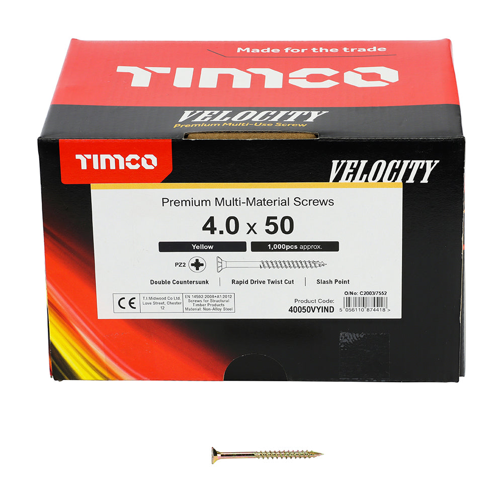 Velocity Premium Multi-Use Screws - PZ - Double Countersunk - Yellow | 4.0 x 50 | Industrial Pack additional image 4