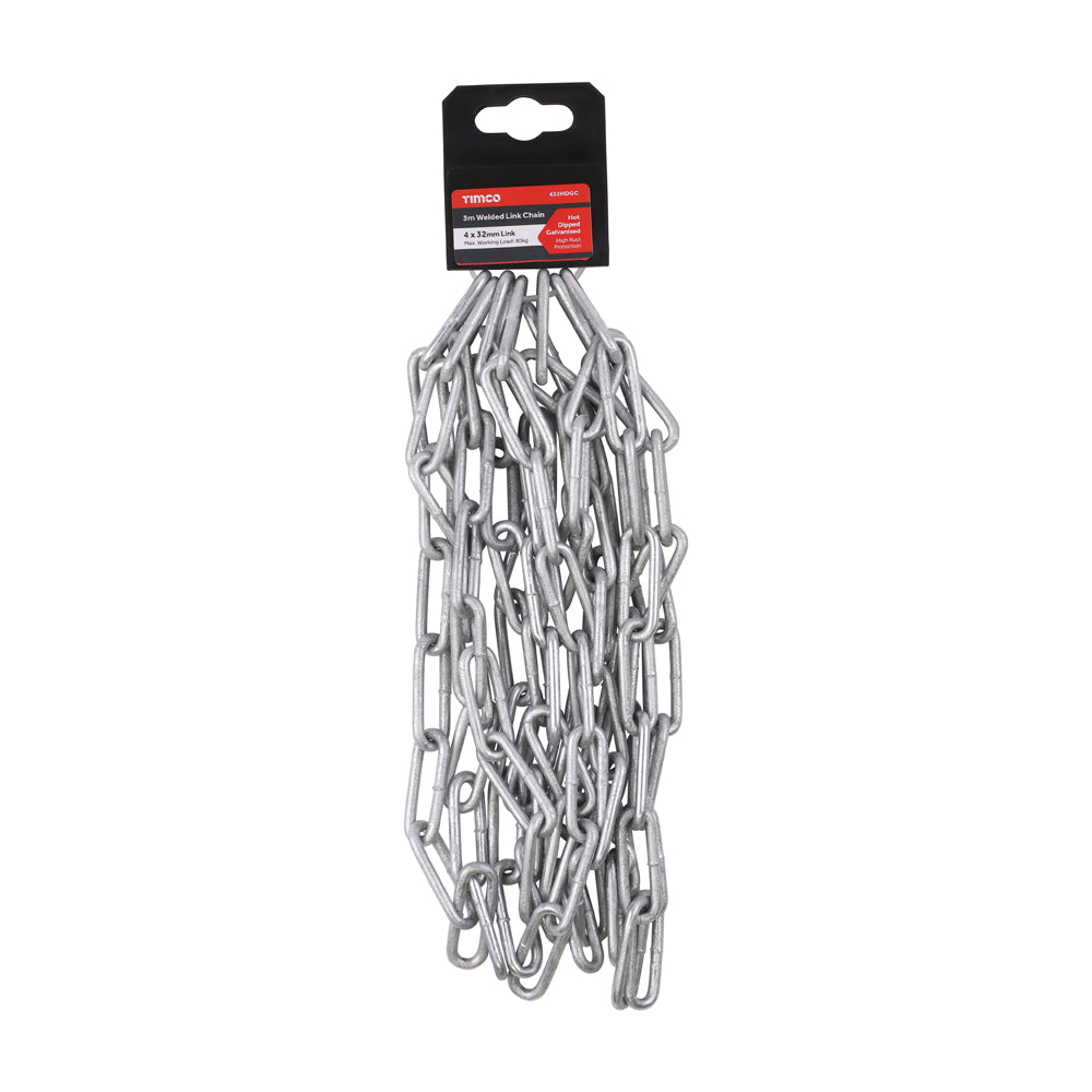 Welded Link Chain - Hot Dipped Galvanised | 4 x 32 x 8mm (3m) product image