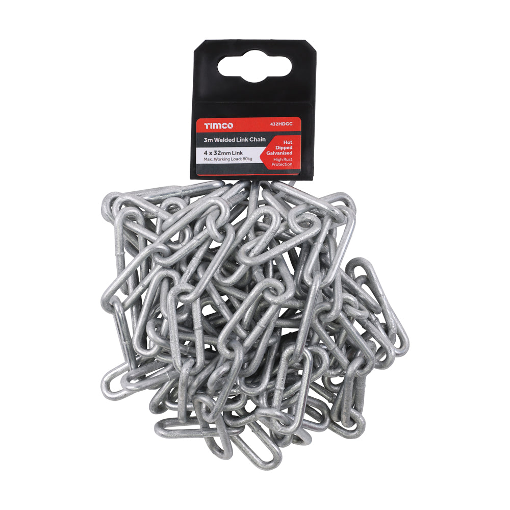 Welded Link Chain - Hot Dipped Galvanised | 4 x 32 x 8mm (3m) additional image 2