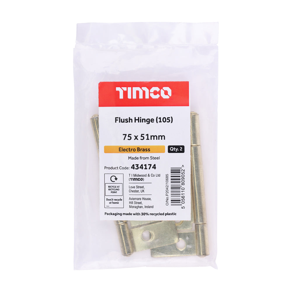 Flush Hinge (105) - Electro Brass | 75 x 51 | Bag additional image 2