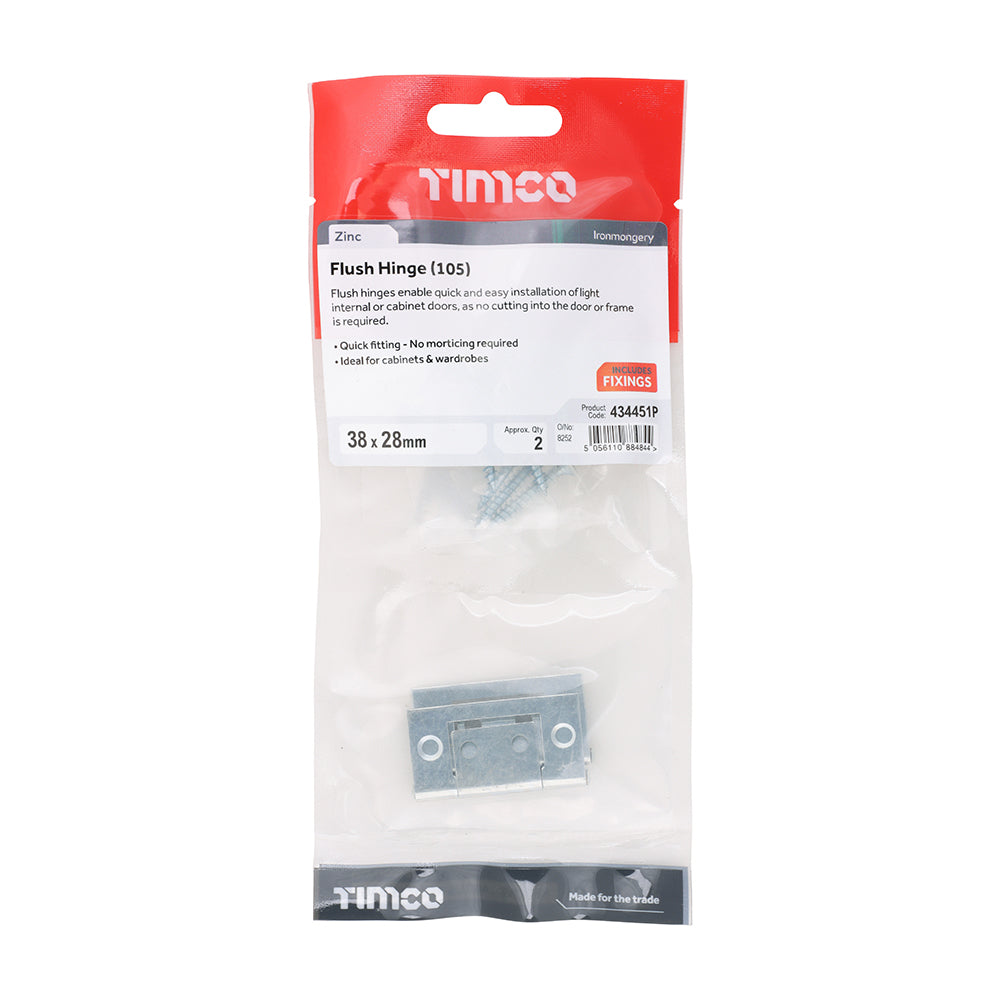 Flush Hinge (105) - Zinc | 38 x 28 | TIMpac additional image 2