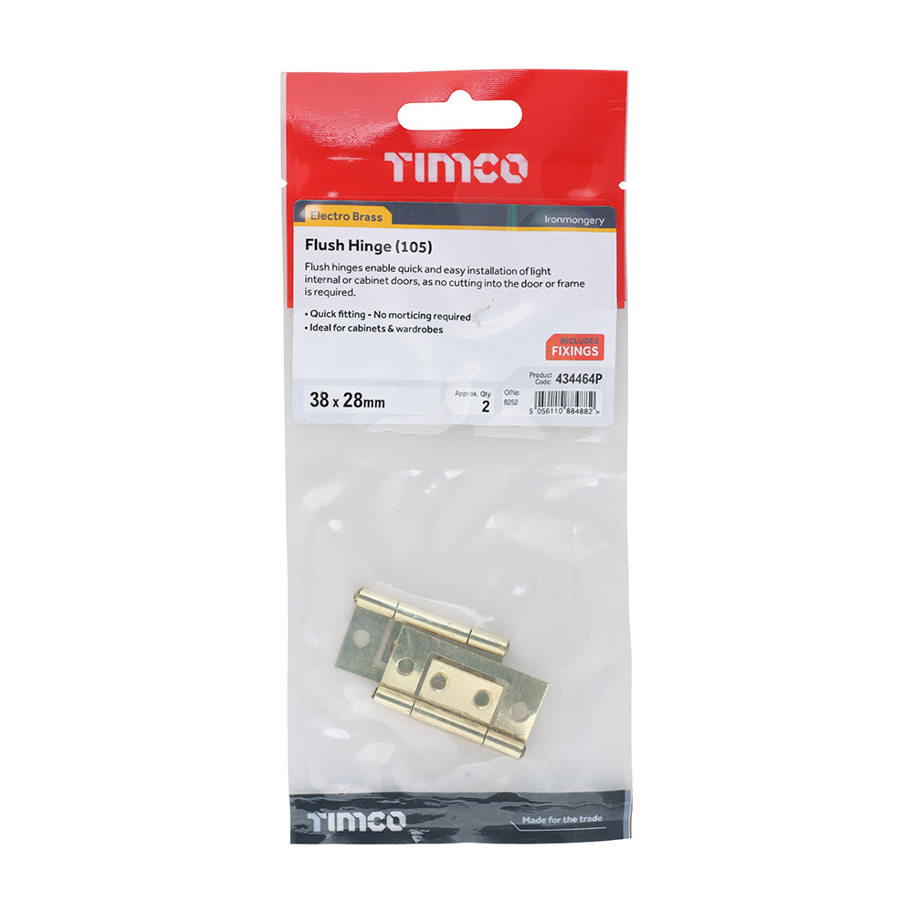 Flush Hinge (105) - Electro Brass | 38 x 28 | TIMpac additional image 2