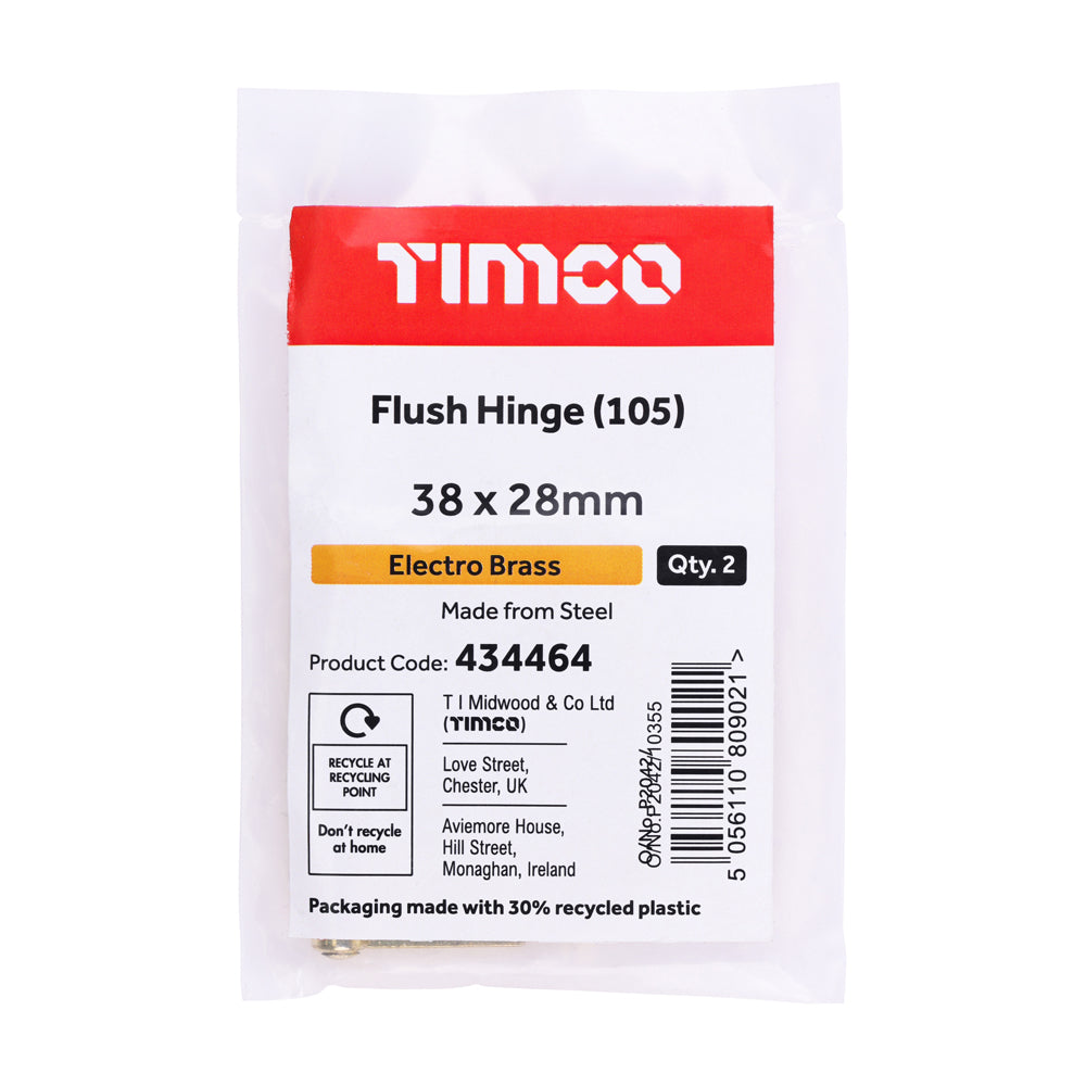 Flush Hinge (105) - Electro Brass | 38 x 28 | Bag additional image 2