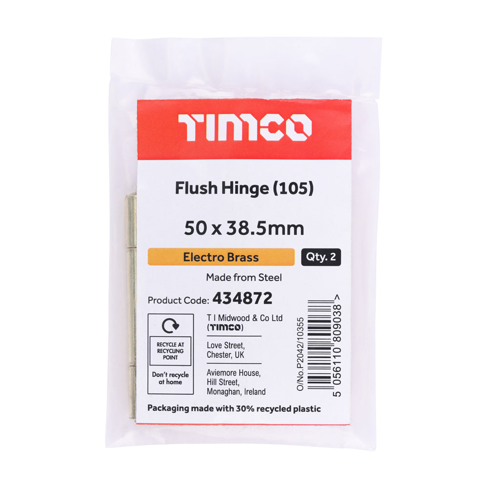 Flush Hinge (105) - Electro Brass | 50 x 38.5 | Bag additional image 2
