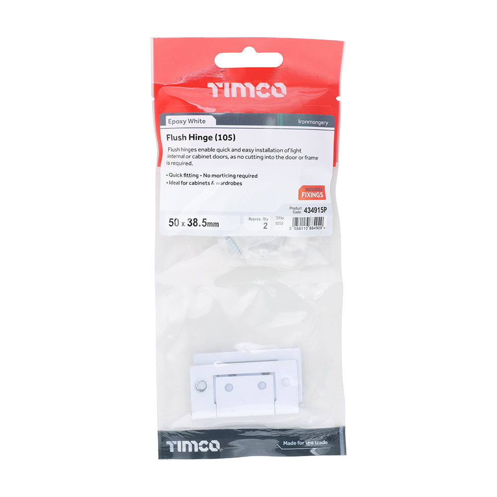 Flush Hinge (105) - White | 50 x 38.5 | TIMpac additional image 2