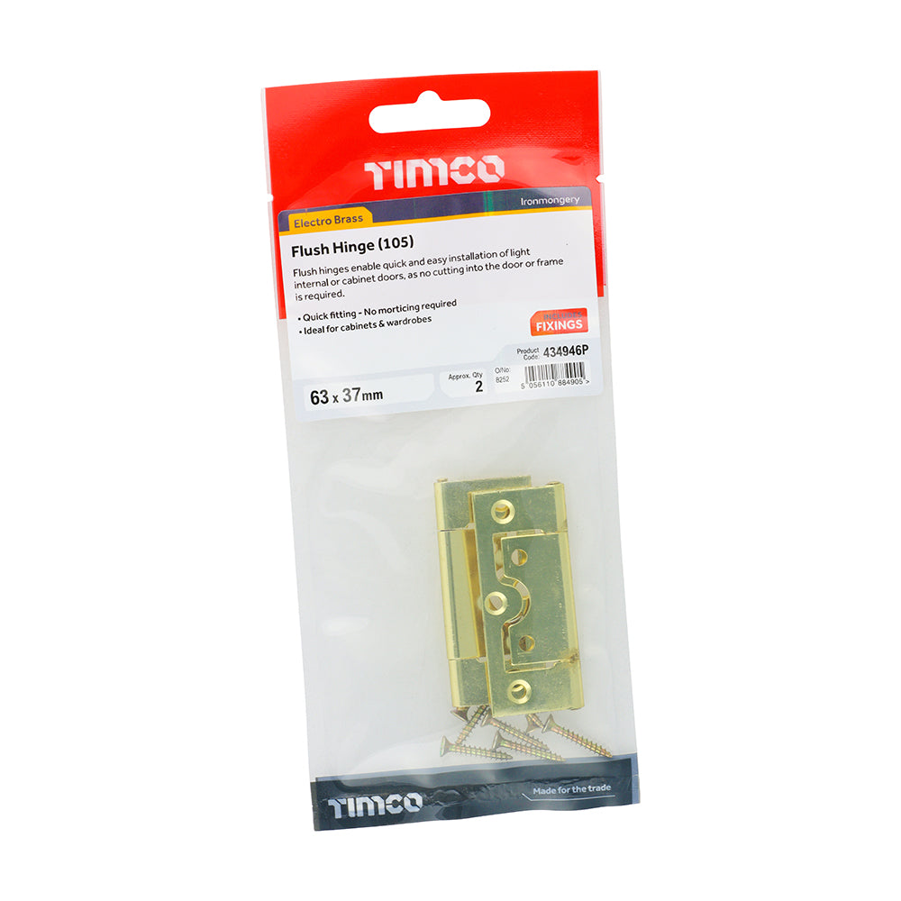 Flush Hinge (105) - Electro Brass | 63 x 37 | TIMpac additional image 2