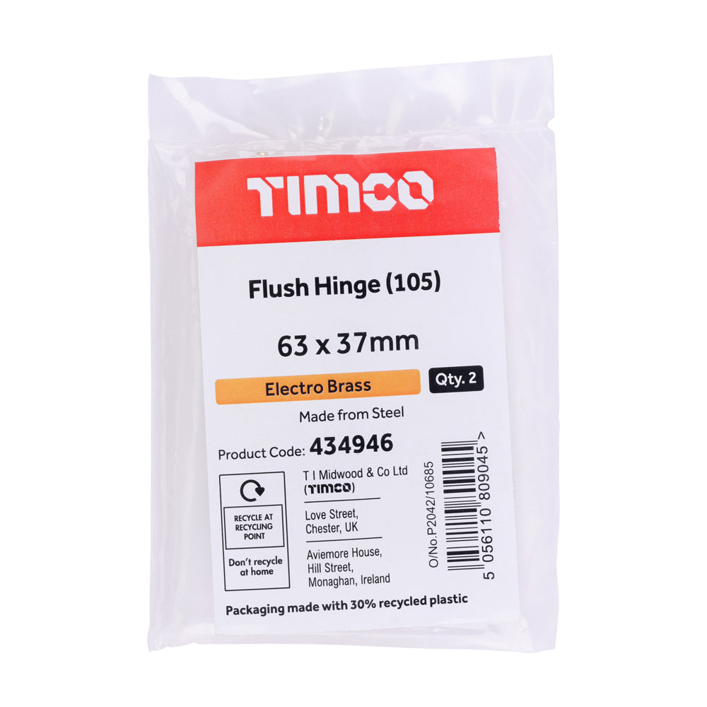 Flush Hinge (105) - Electro Brass | 63 x 37 | Bag additional image 2