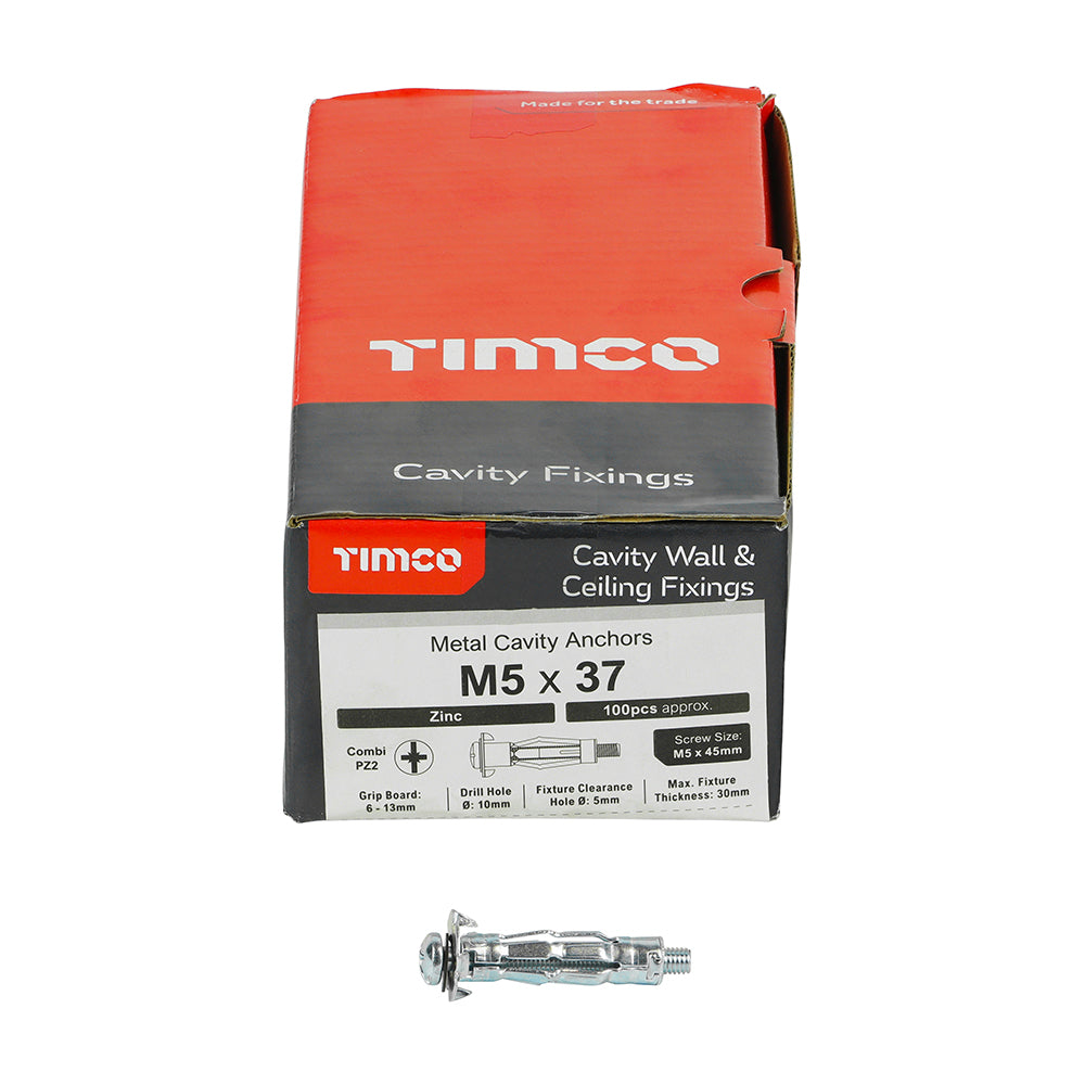 Metal Cavity Anchors - Zinc | M5 x 37 (45mm Screw) | Box additional image 3