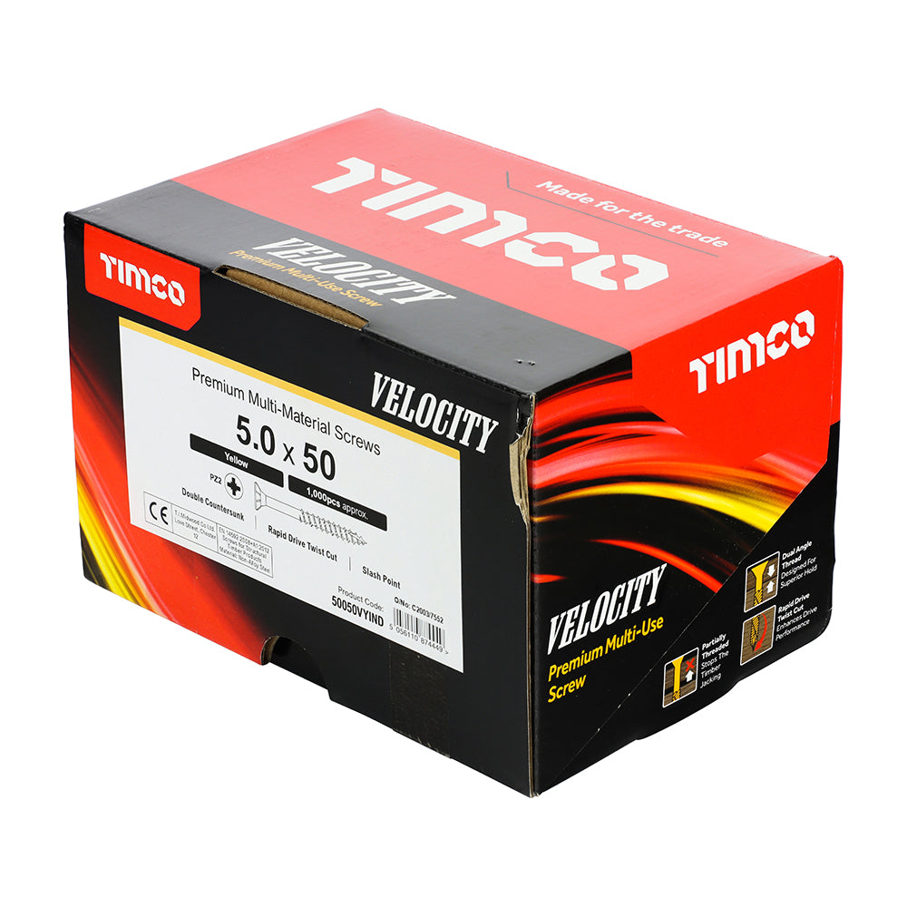Velocity Premium Multi-Use Screws - PZ - Double Countersunk - Yellow | 5.0 x 50 | Industrial Pack additional image 3