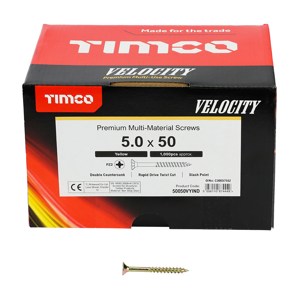 Velocity Premium Multi-Use Screws - PZ - Double Countersunk - Yellow | 5.0 x 50 | Industrial Pack additional image 4