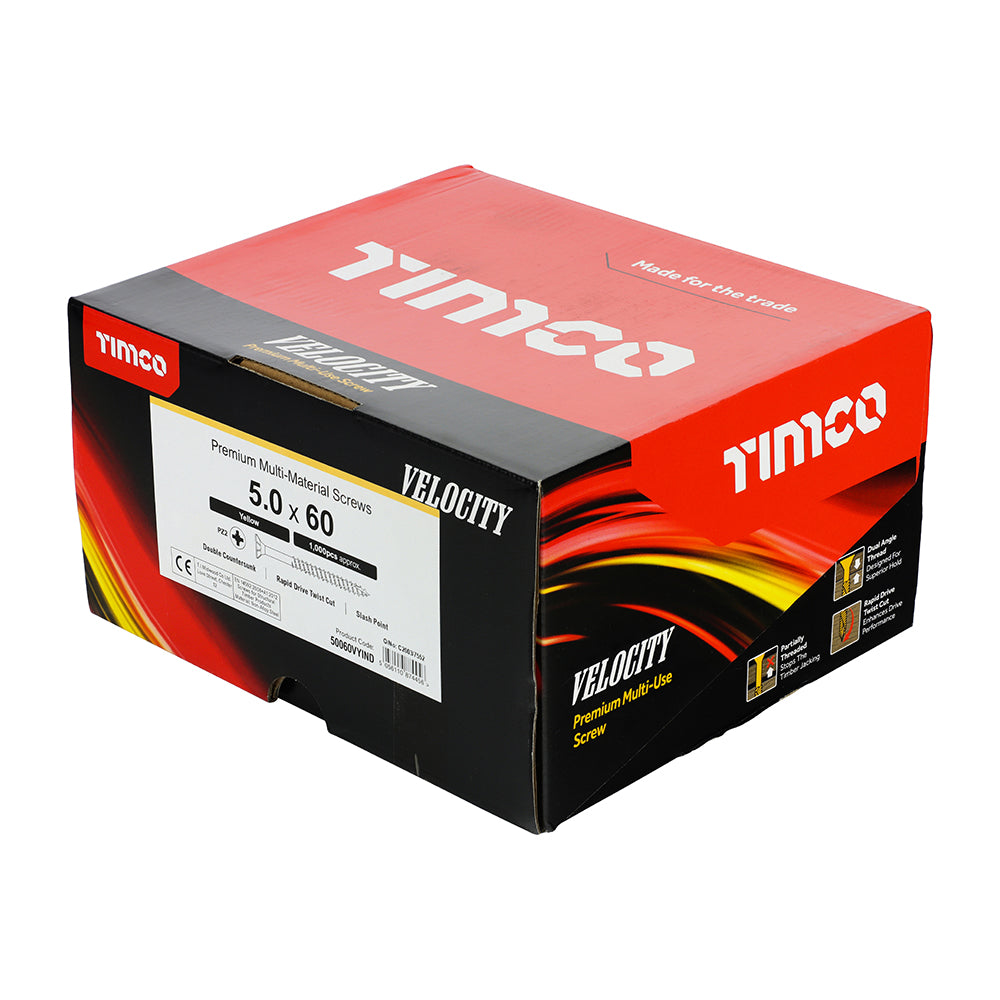 Velocity Premium Multi-Use Screws - PZ - Double Countersunk - Yellow | 5.0 x 60 | Industrial Pack additional image 3