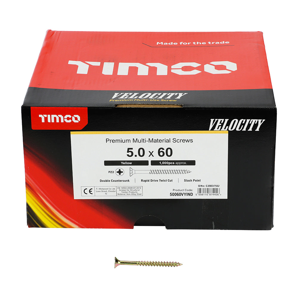 Velocity Premium Multi-Use Screws - PZ - Double Countersunk - Yellow | 5.0 x 60 | Industrial Pack additional image 4
