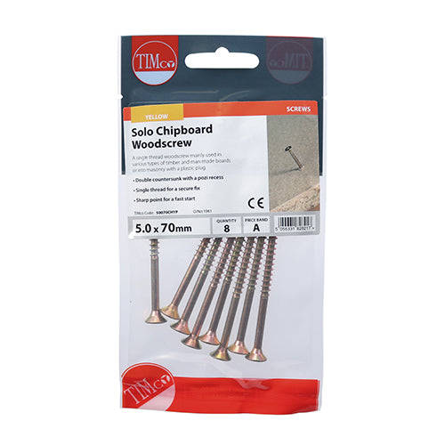 Solo Woodscrews - PZ - Double Countersunk - Yellow | 5.0 x 70 | TIMpac additional image 2