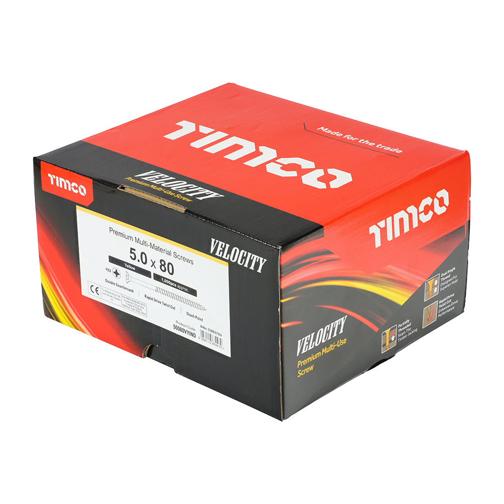 Velocity Premium Multi-Use Screws - PZ - Double Countersunk - Yellow | 5.0 x 80 | Industrial Pack additional image 3