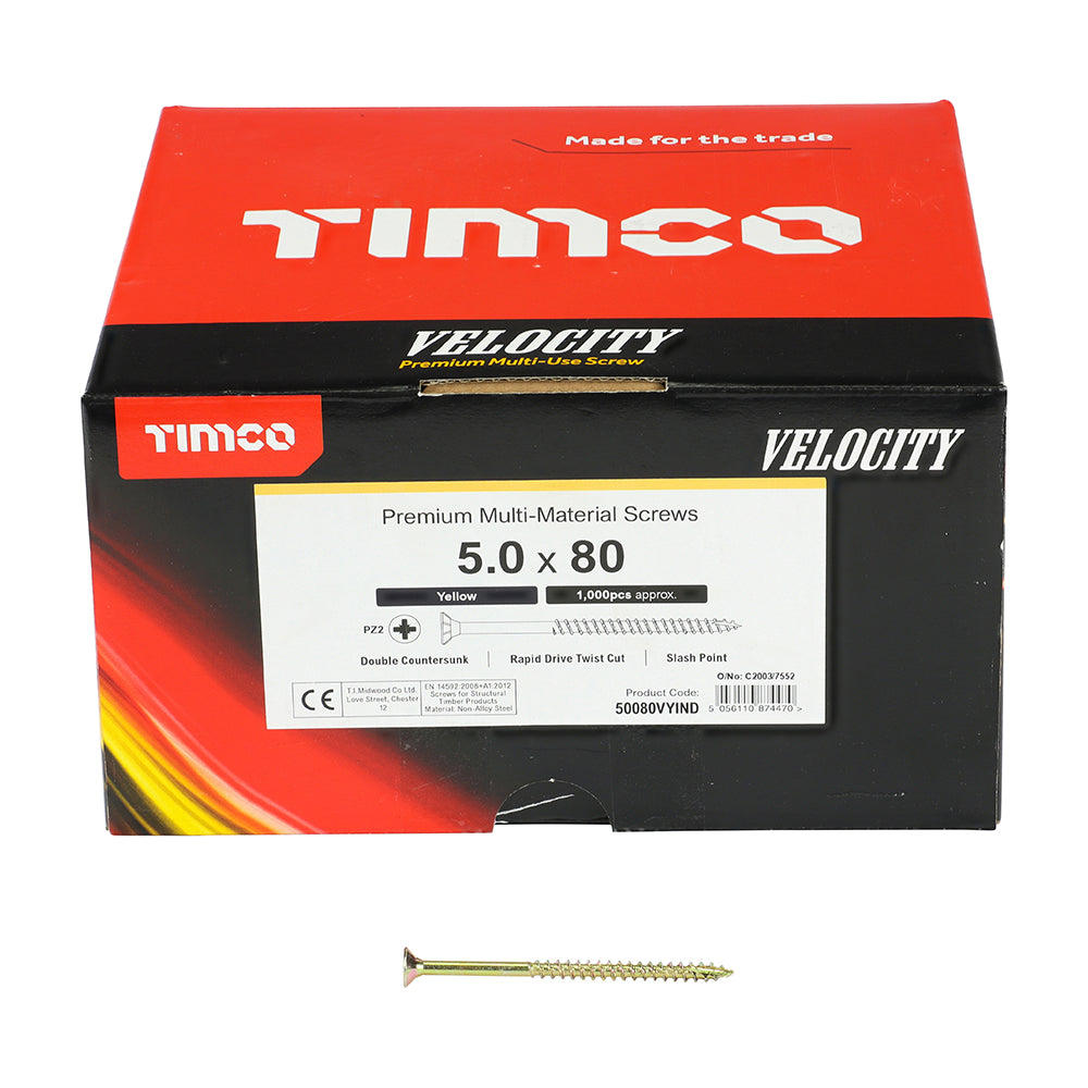 Velocity Premium Multi-Use Screws - PZ - Double Countersunk - Yellow | 5.0 x 80 | Industrial Pack additional image 4